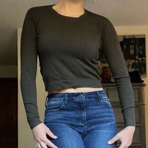 Brandy Melville Olive Green Knit Cropped Sweater Top